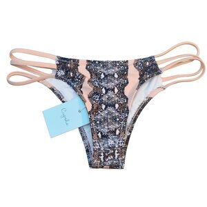 Cupshe Strappy‎ Peach Snake Print Cheeky Bikini Bottom, Size Small NWT